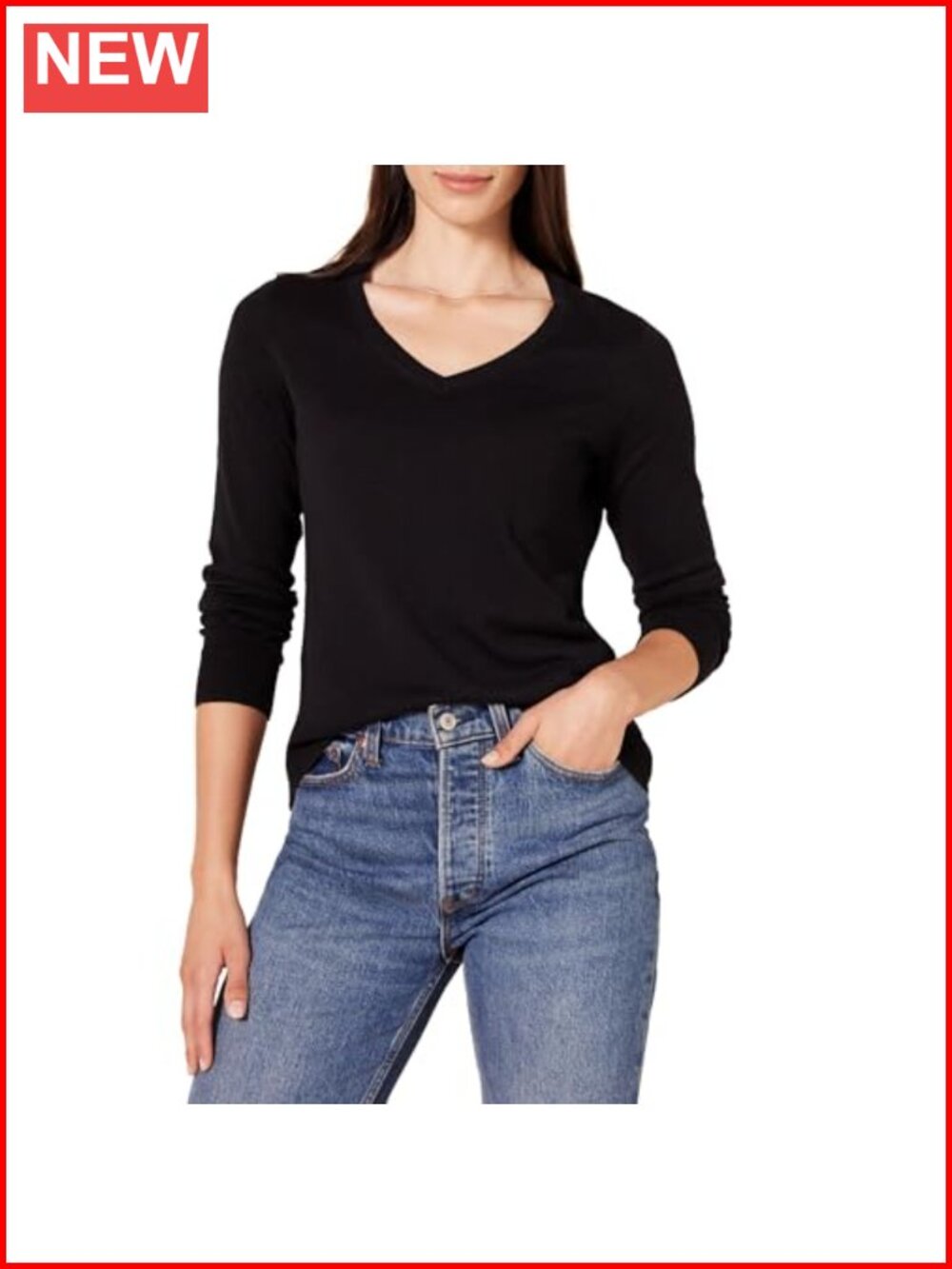 Women's Lightweight V-Neck Long Sleeve Ribbed Cotton Blend Sweater